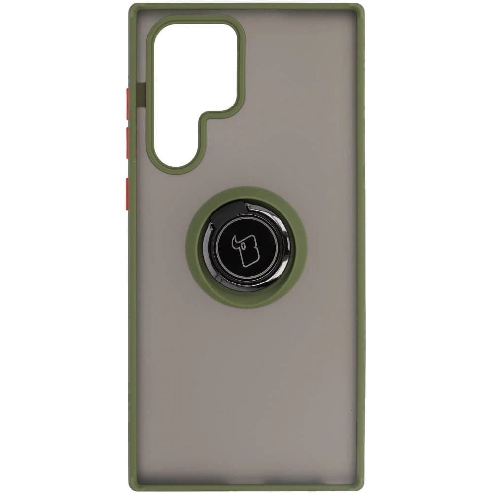 Bizon Case Hybrid Ring Samsung Galaxy S22 Ultra füstös zöld kerettel - 2