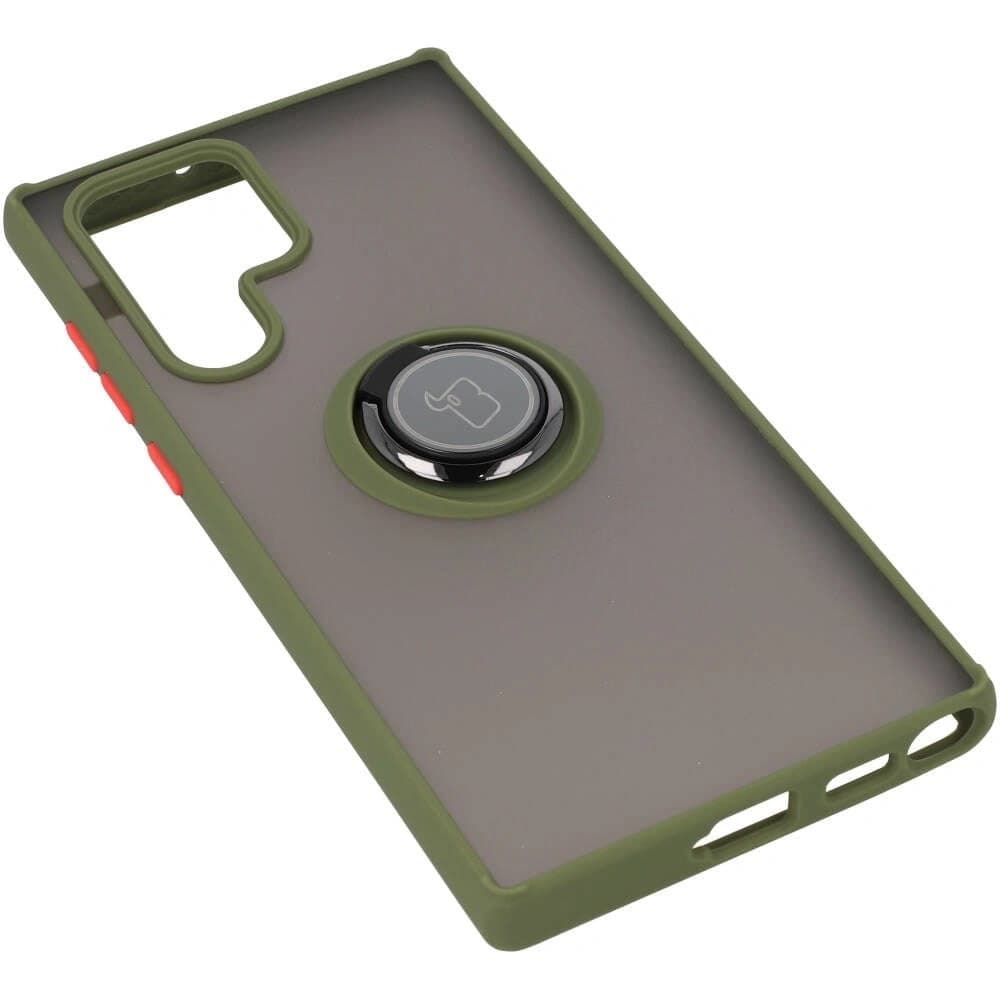 Bizon Case Hybrid Ring Samsung Galaxy S22 Ultra füstös zöld kerettel - 4