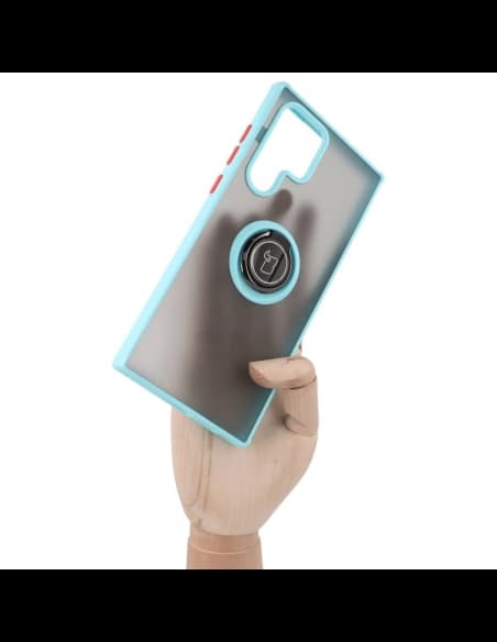 Bizon Case Hybrid Ring Samsung Galaxy S22 Ultra füstös, világoskék kerettel
