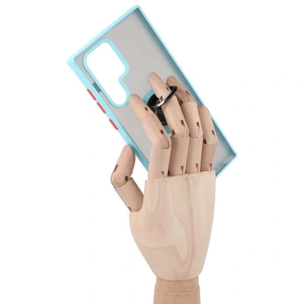 Bizon Case Hybrid Ring Samsung Galaxy S22 Ultra füstös, világoskék kerettel - 8