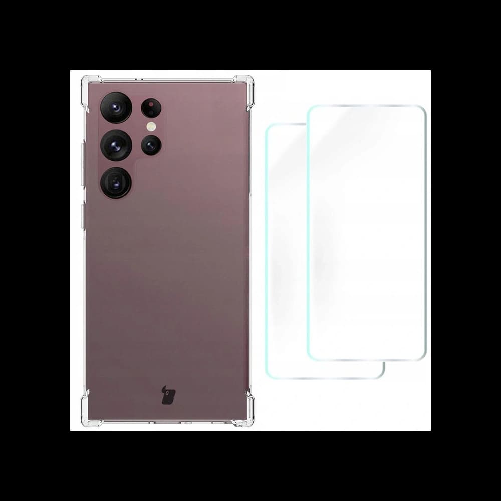 Bizon Case Clear Pack carcasă + 2x film pentru ecran + protector pentru obiectiv Samsung Galaxy S23 Ultra transparent - 1