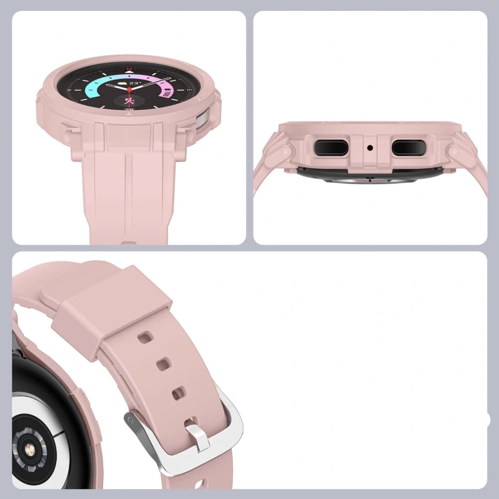 Bizon Strap + Carcasa Ceas Action Pro Samsung Galaxy Watch 5 Pro 45 mm roz deschis - 5