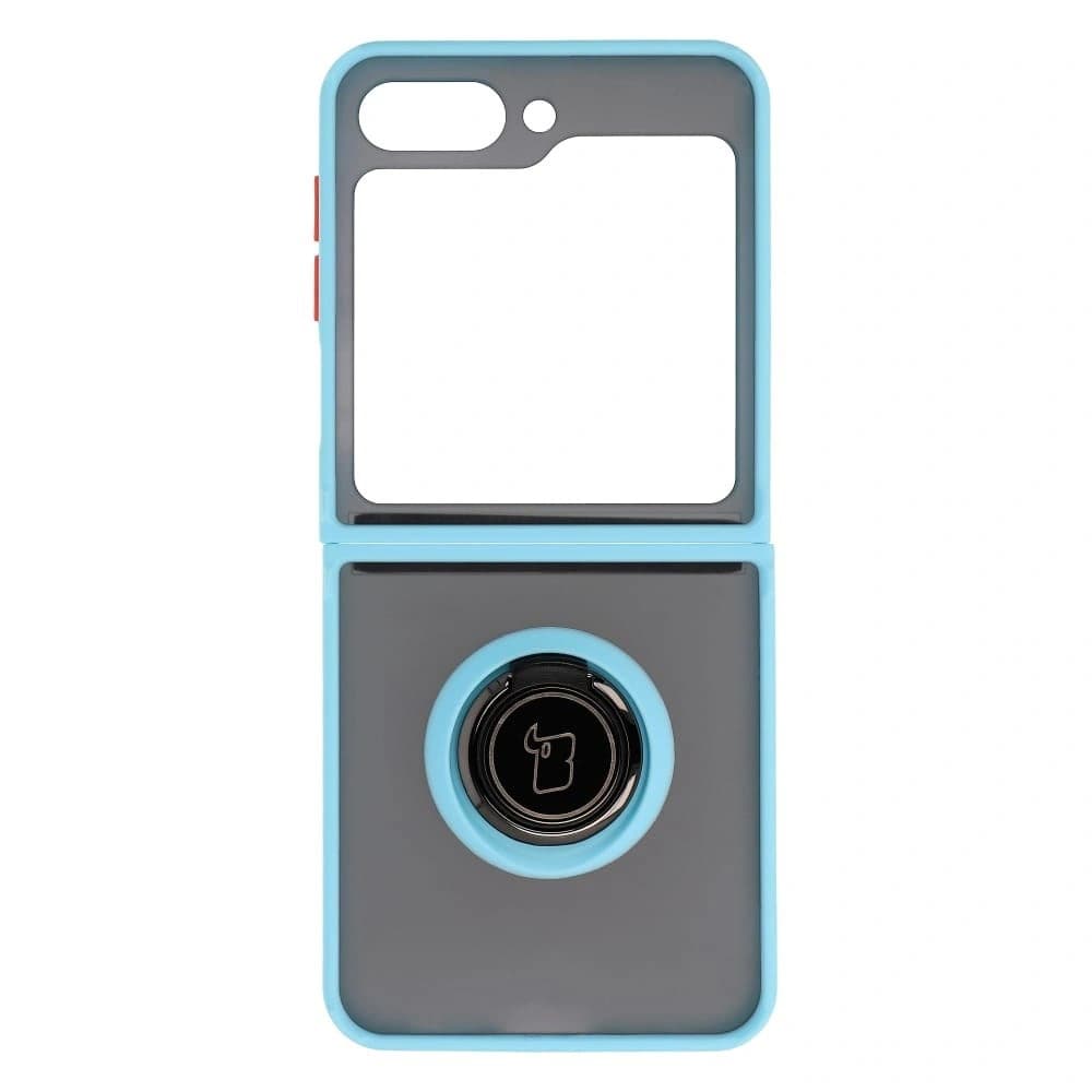 Etui s úchytem na prst Bizon Case Hybrid Ring pro Samsung Galaxy Z Flip5 kouřové s světle modrým rámem - 2