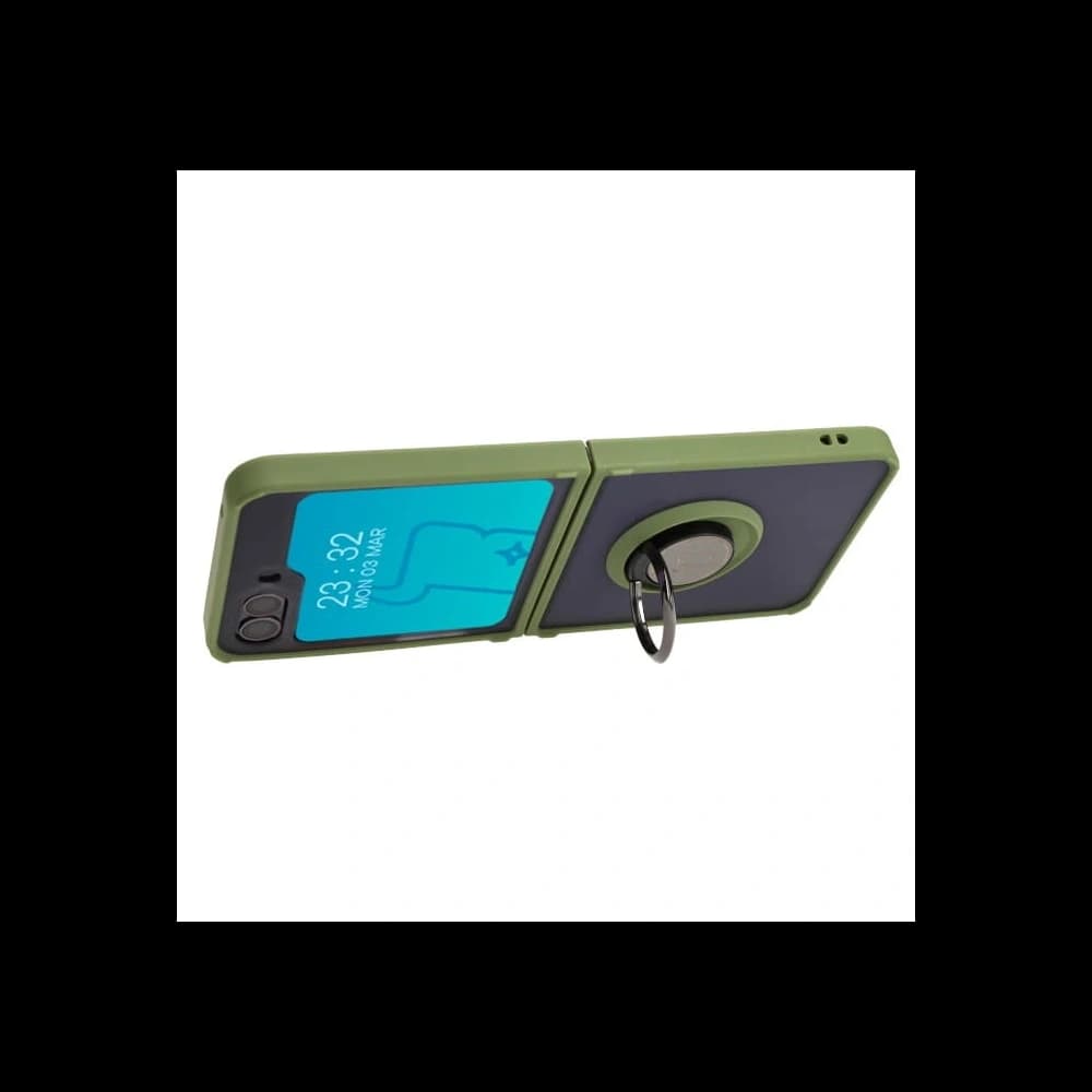 Etui s úchytem na prst Bizon Case Hybrid Ring pro Samsung Galaxy Z Flip5 kouřové se zeleným rámečkem - 5