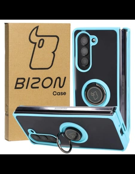 Bizon Case Hybrid Ring Samsung Galaxy Z Fold5 smoky with a light blue frame