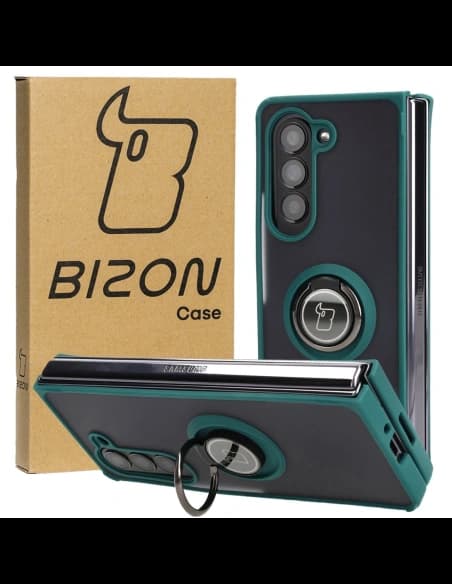 Bizon Case Hybrid Ring Samsung Galaxy Z Fold5 smoky with a dark green frame