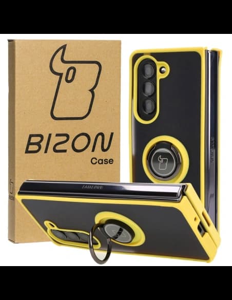 Bizon Case Hybrid Ring Samsung Galaxy Z Fold5 smoky with a yellow frame