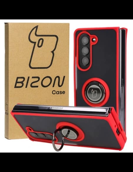 Bizon Case Hybrid Ring Samsung Galaxy Z Fold5 smoky with a red frame