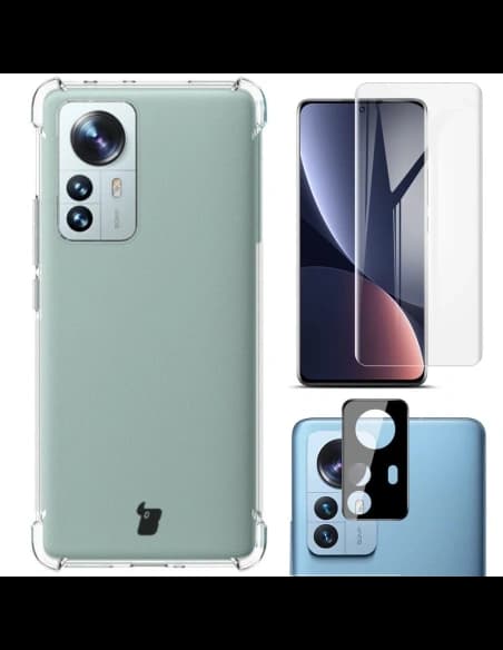 Bizon Case Clear Pack Hülle + 2x Bildschirmfolie + Objektivschutz Xiaomi 12 Pro klar