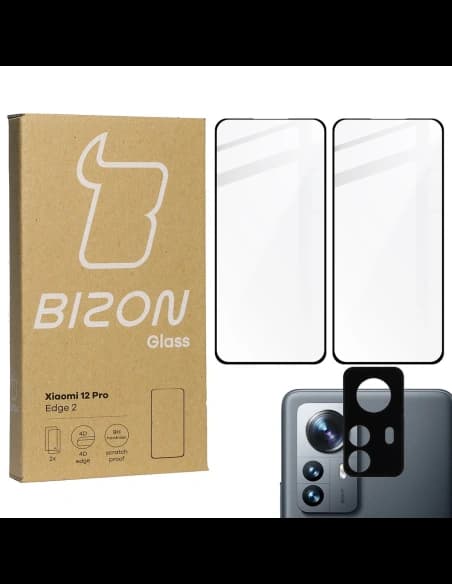 Bizon Glass Edge 3D gehärtetes Glas - [2 PACK] + Linsenschutz Xiaomi 12 Pro schwarz