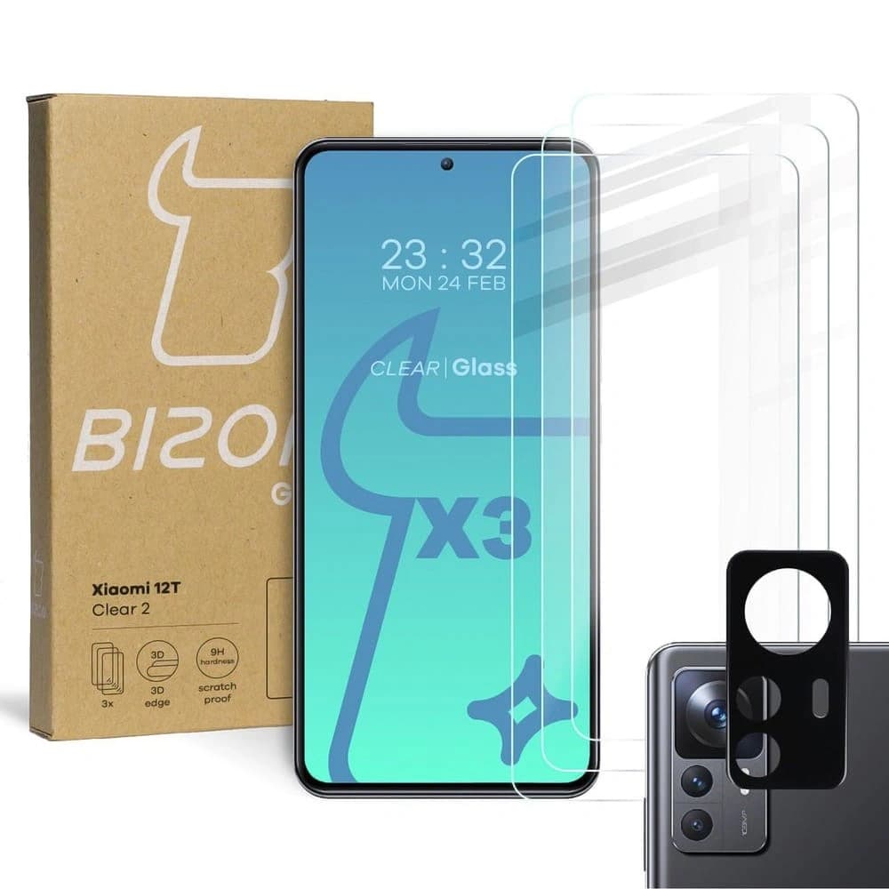 BIZON Clear 2 3x Bildschirmglas + Kameraglas Xiaomi 12T - 1