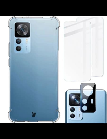 Bizon Case Clear Pack carcasă + 2x sticlă de protecție + sticlă pentru lentile Xiaomi 12T transparentă