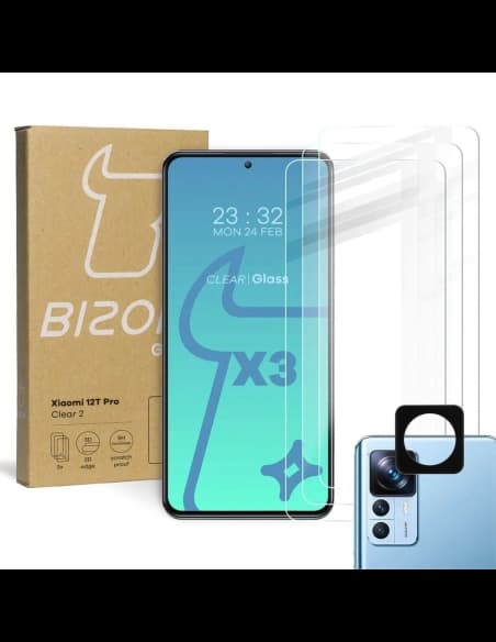 BIZON Clear 2 3x sticlă de ecran + sticlă pentru cameră Xiaomi 12T Pro