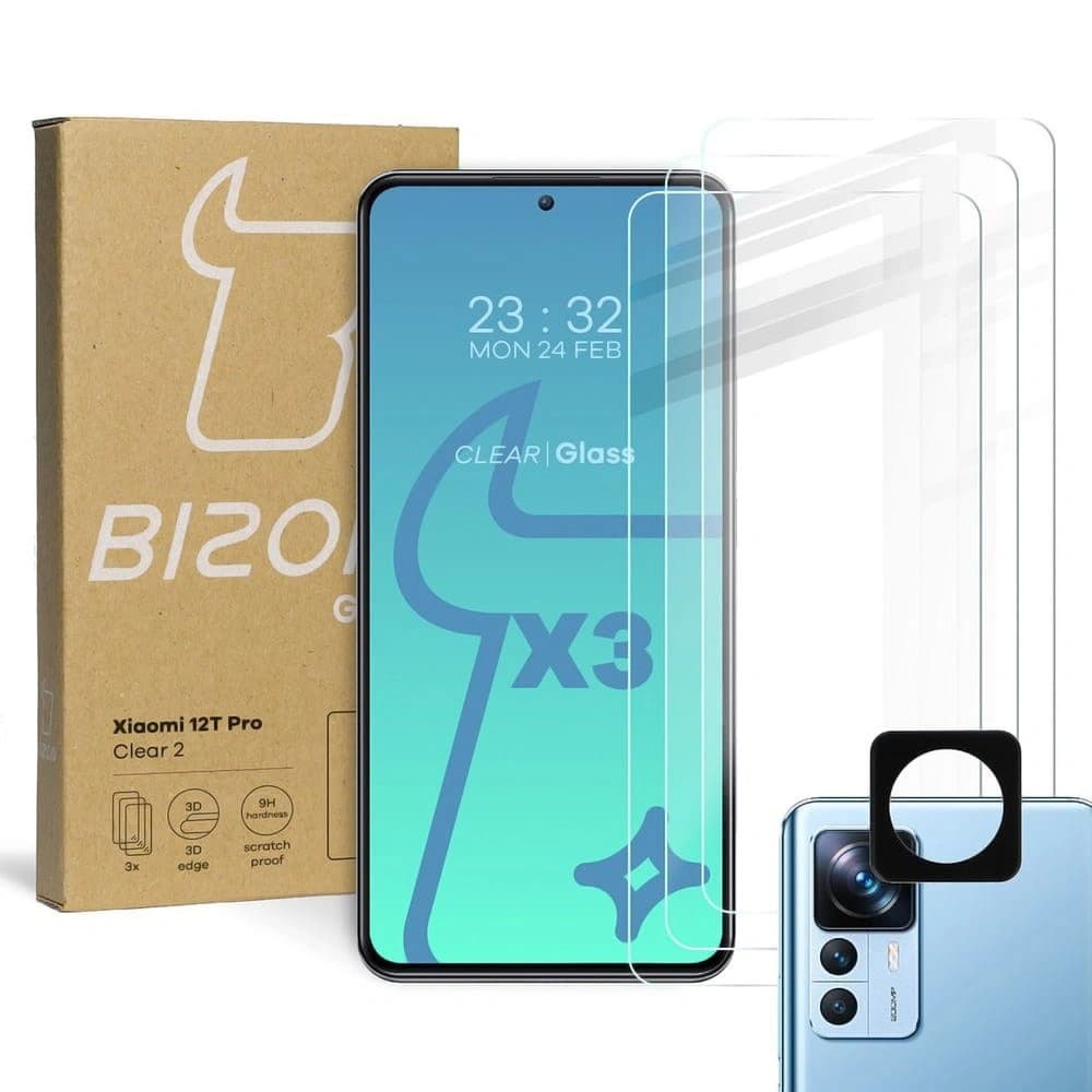 BIZON Clear 2 3x sticlă de ecran + sticlă pentru cameră Xiaomi 12T Pro - 1
