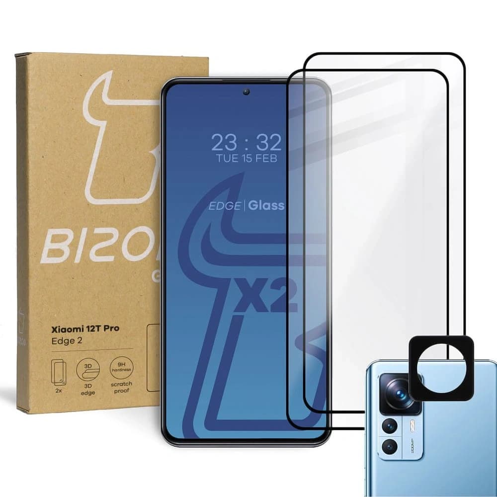 BIZON Edge 2 2x sticlă pentru ecran + sticlă pentru cameră Xiaomi 12T Pro - 1