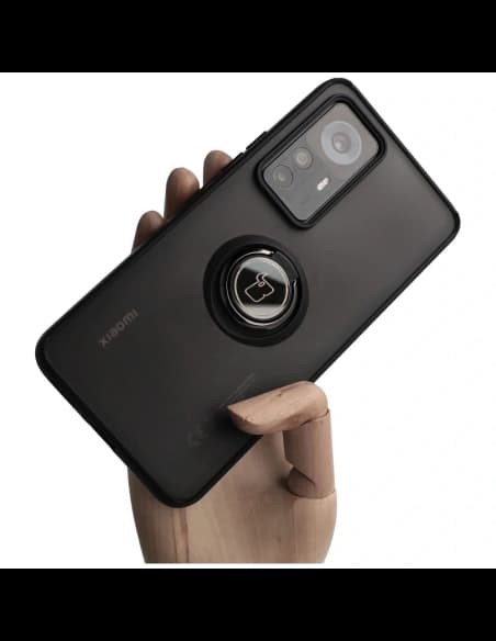 Bizon Case Hybrid Ring Xiaomi 12T / 12T Pro fumuriu cu un cadru negru