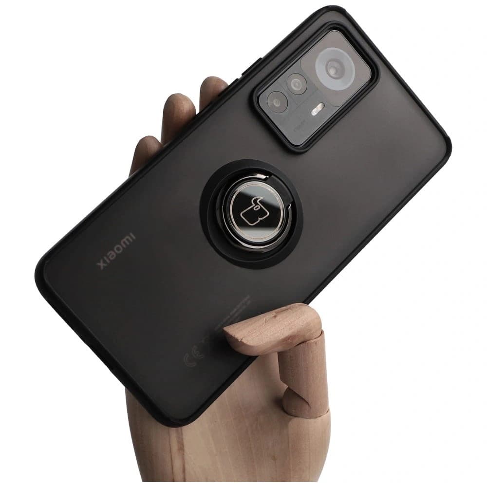 Etui s úchytem na prst Bizon Case Hybrid Ring pro Xiaomi 12T / 12T Pro kouřové s černým rámečkem - 1