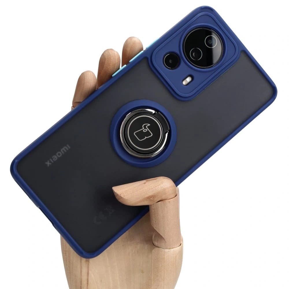 Bizon Case Hybrid Ring Xiaomi 13 Lite rauchig mit einem navyblauen Rahmen - 1