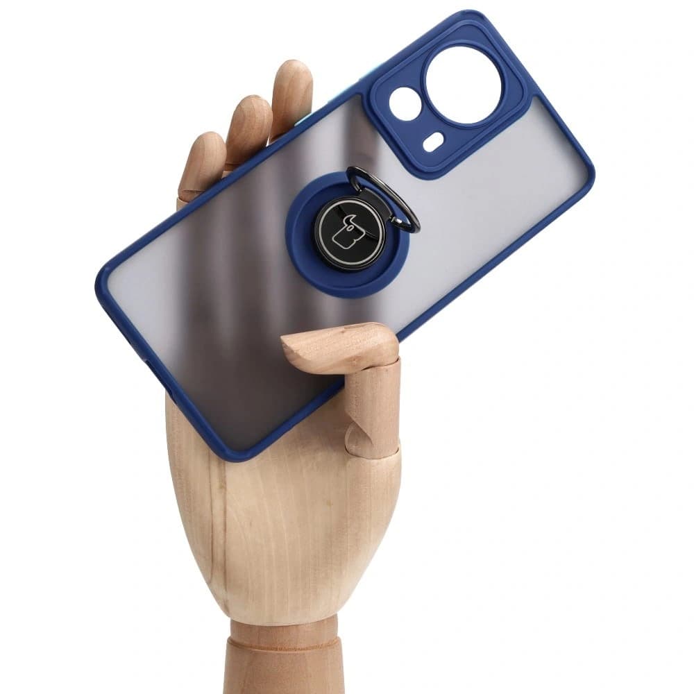 Bizon Case Hybrid Ring Xiaomi 13 Lite rauchig mit einem navyblauen Rahmen - 7