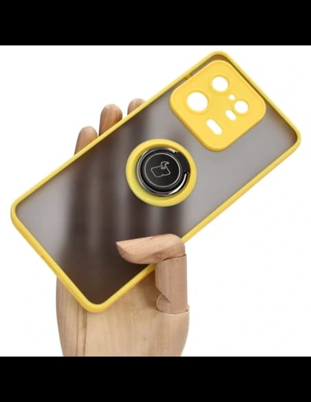 Bizon Case Hybrid Ring Xiaomi 13 Pro smoky with a yellow frame