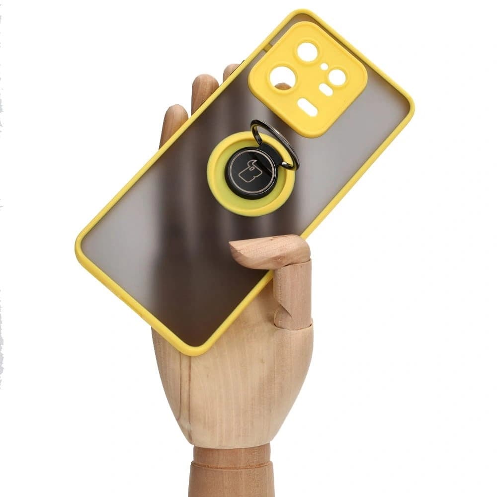 Bizon Case Hybrid Ring Xiaomi 13 Pro rauchig mit einem gelben Rahmen - 7
