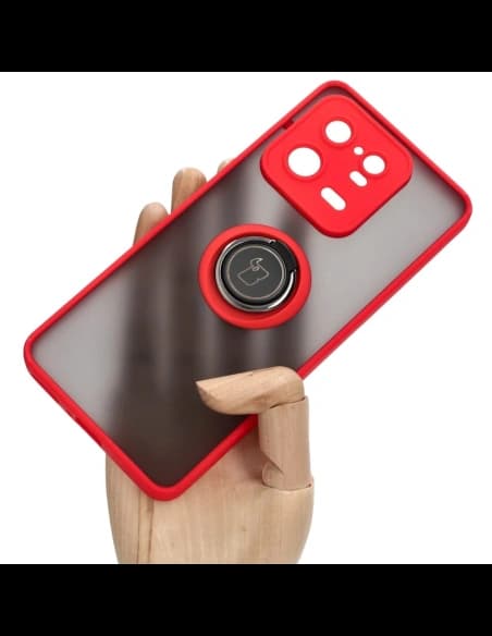 Bizon Case Hybrid Ring Xiaomi 13 Pro smoky with a red frame