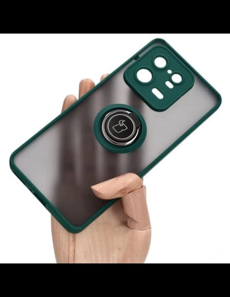 Bizon Case Hybrid Ring Xiaomi 13 Pro smoky with a dark green frame