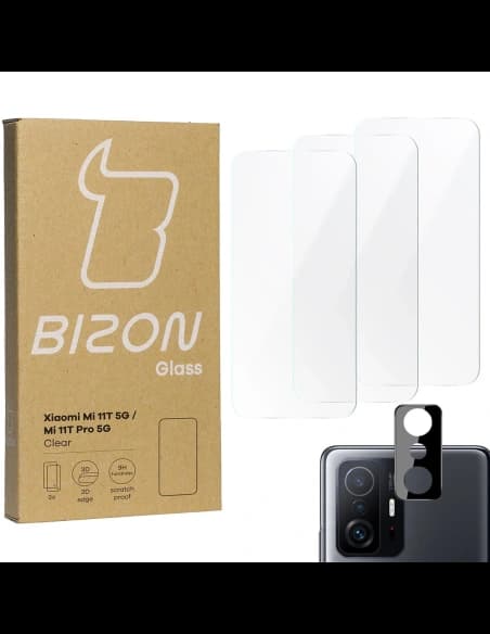 Bizon Glass Clear sticlă securizată - 3 buc. + sticlă lentilă Xiaomi 11T 5G / 11T Pro 5G