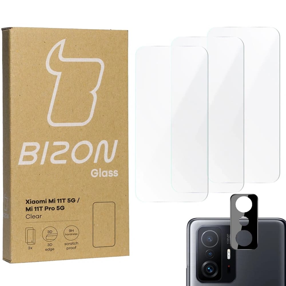 Bizon Glas Klar gehärtetes Glas - 3 Stück. + Linsenglas Xiaomi 11T 5G / 11T Pro 5G - 1