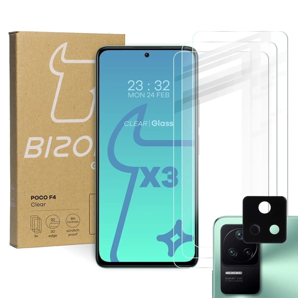 Bizon üveg Tiszta edzett üveg - 3 db. + lencse üveg Xiaomi Poco F4 - 1