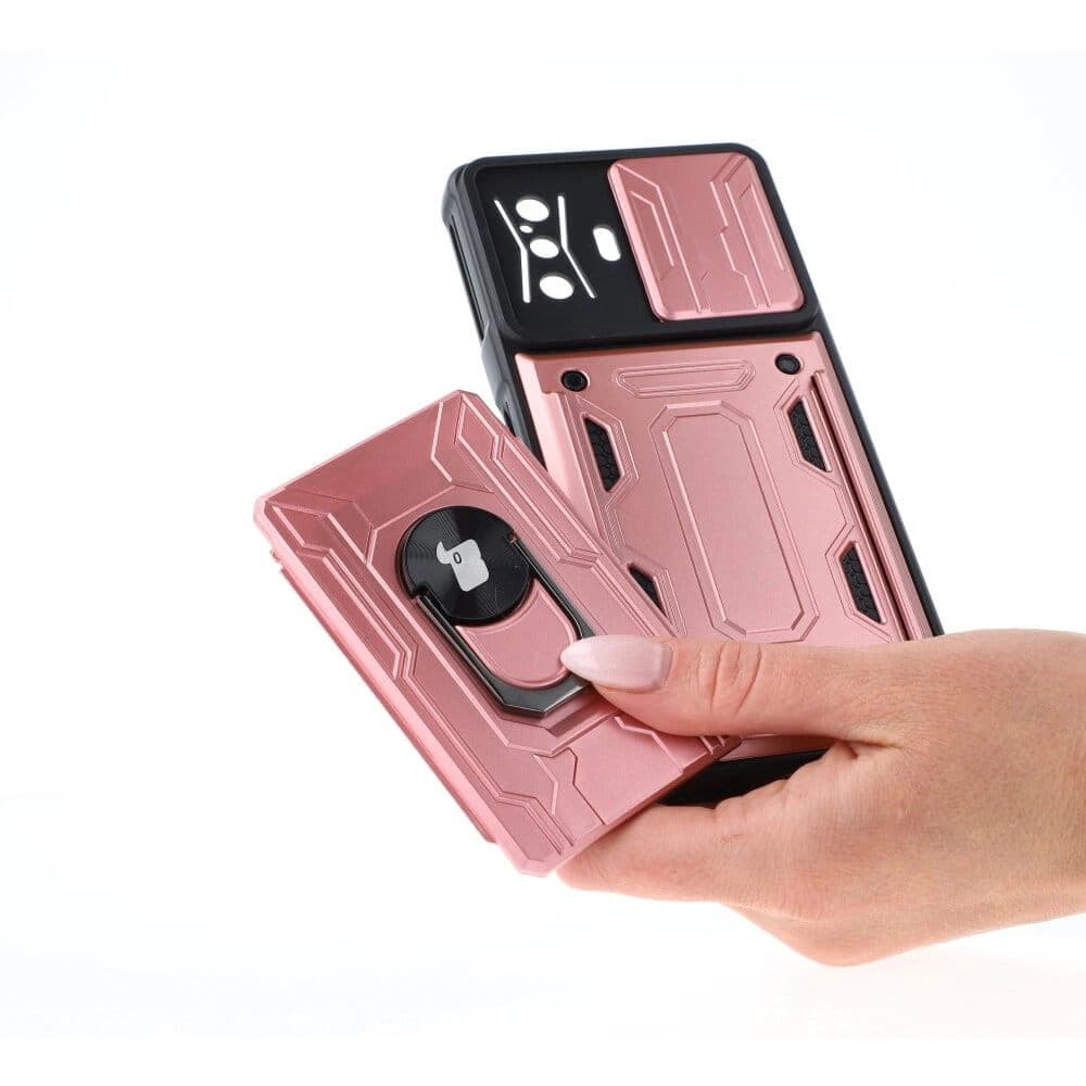 Bizon Case Camshield Kártya Slot Gyűrű Xiaomi Poco F4 GT világos rózsaszín - 4