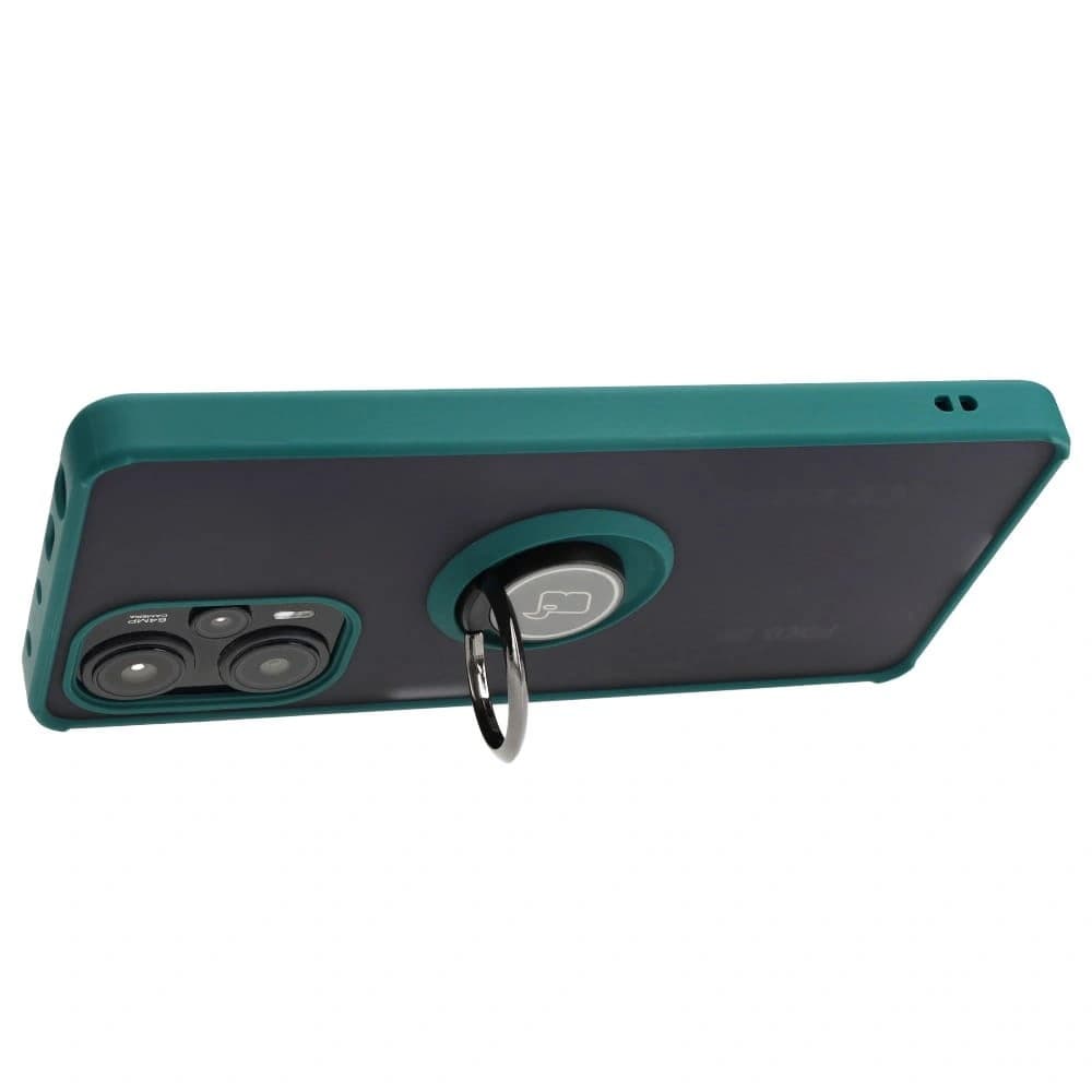 Bizon Case Hybrid Ring Xiaomi Poco F5 rauchig mit einem dunkelgrünen Rahmen - 5