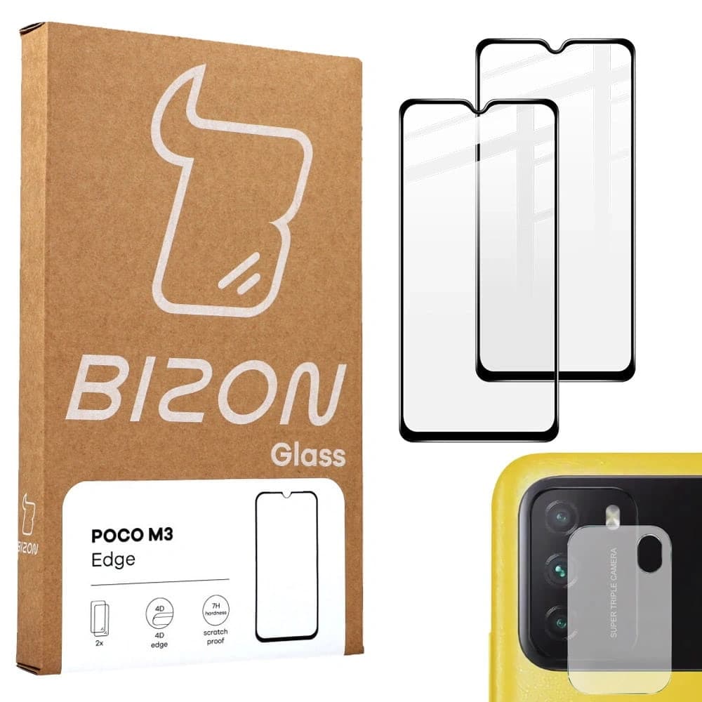 Bizon Glass Edge sticlă temperată - [2 PACK] + protecție pentru lentile Xiaomi Poco M3 negru - 1