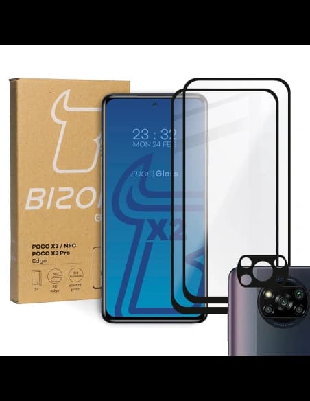 Bizon Glass Edge gehärtetes Glas - [2 PACK] + Linsenschutz Xiaomi Poco X3 / NFC / PRO schwarz