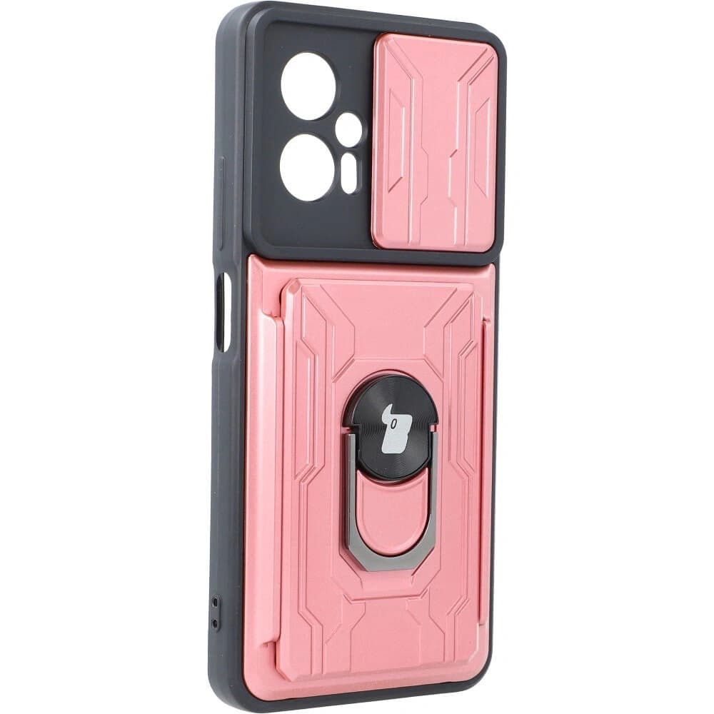 Etui Bizon Case Camshield Card Slot Ring do Xiaomi Poco X4 GT světle růžové - 1