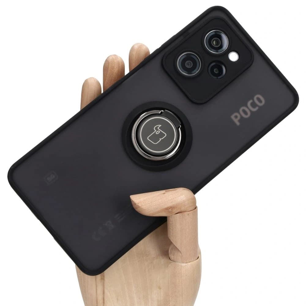 Etui s úchytem na prst Bizon Case Hybrid Ring pro Xiaomi Poco X5 Pro kouřové s černým rámečkem - 1