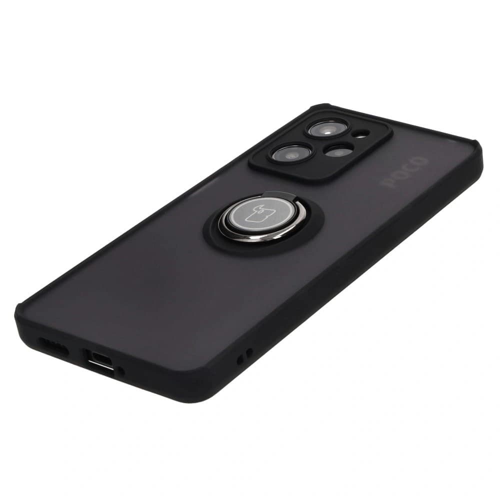 Etui s úchytem na prst Bizon Case Hybrid Ring pro Xiaomi Poco X5 Pro kouřové s černým rámečkem - 3