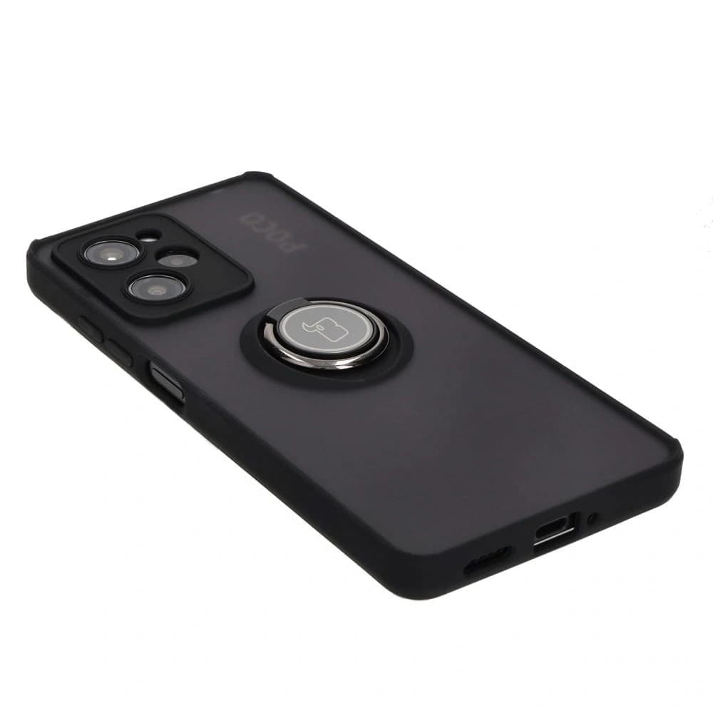 Etui s úchytem na prst Bizon Case Hybrid Ring pro Xiaomi Poco X5 Pro kouřové s černým rámečkem - 4