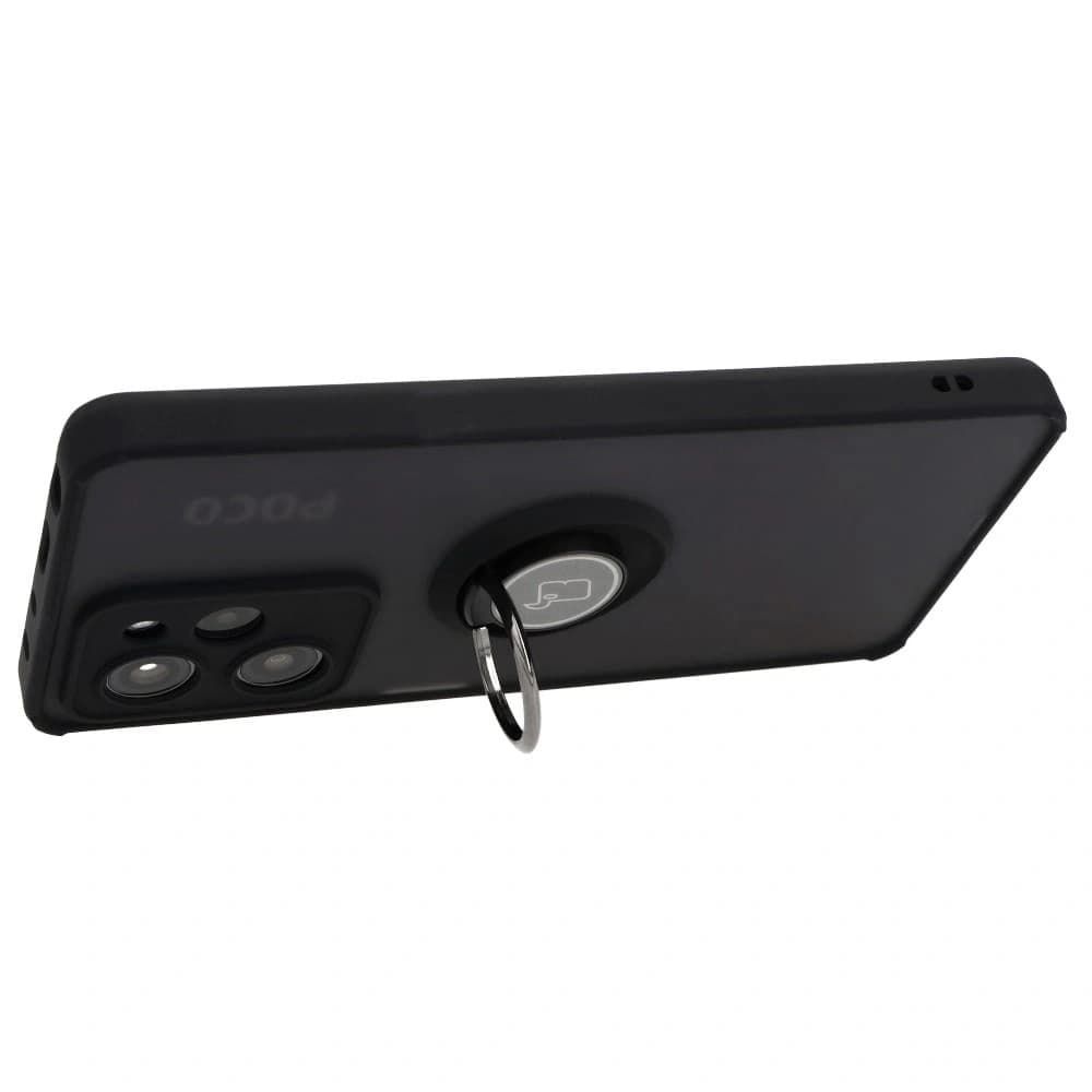 Etui s úchytem na prst Bizon Case Hybrid Ring pro Xiaomi Poco X5 Pro kouřové s černým rámečkem - 5