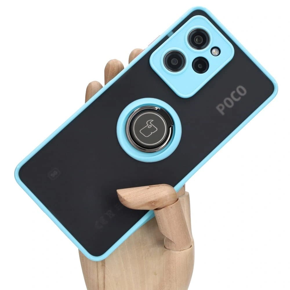 Bizon Case Hybrid Ring Xiaomi Poco X5 Pro füstös, világoskék kerettel - 1