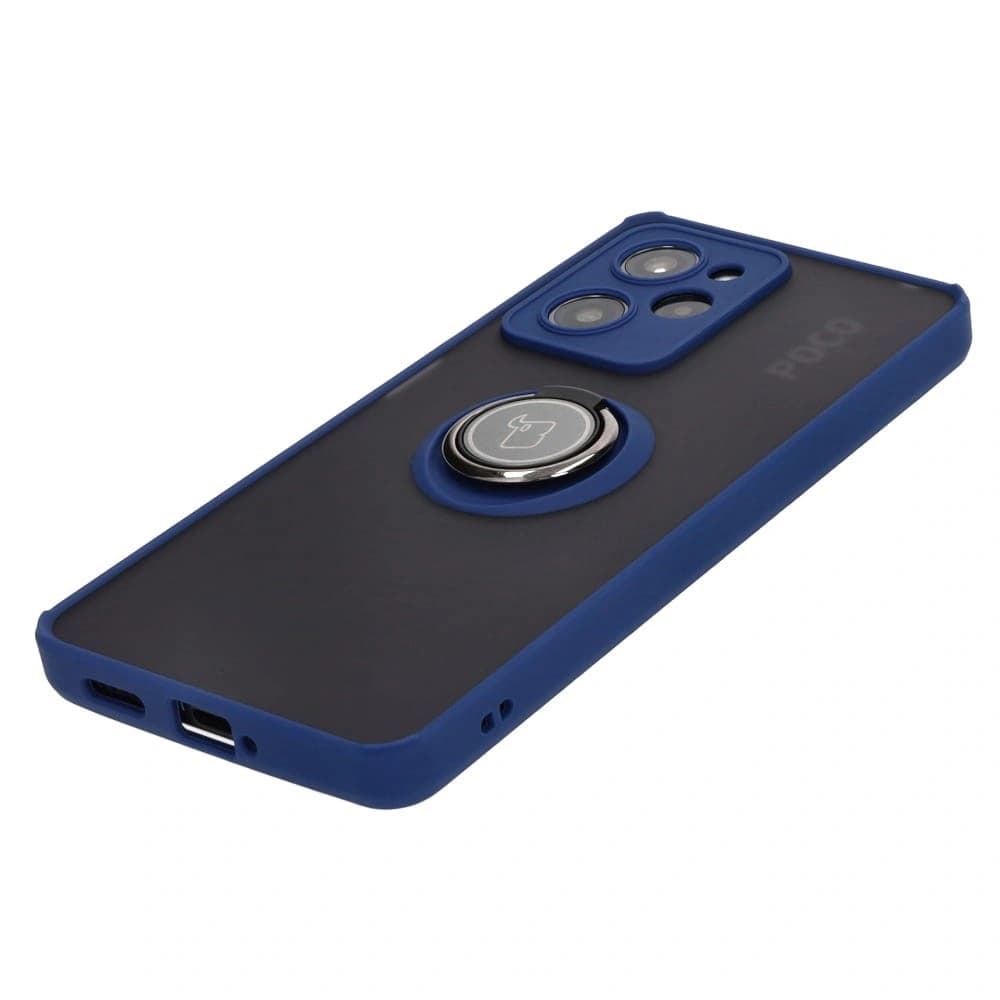 Etui s úchopem na prst Bizon Case Hybrid Ring do Xiaomi Poco X5 Pro kouřové s modrým rámem - 3