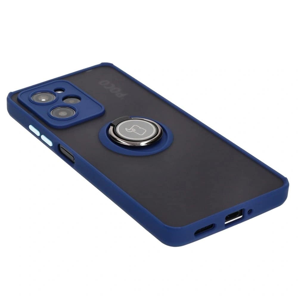 Etui s úchopem na prst Bizon Case Hybrid Ring do Xiaomi Poco X5 Pro kouřové s modrým rámem - 4