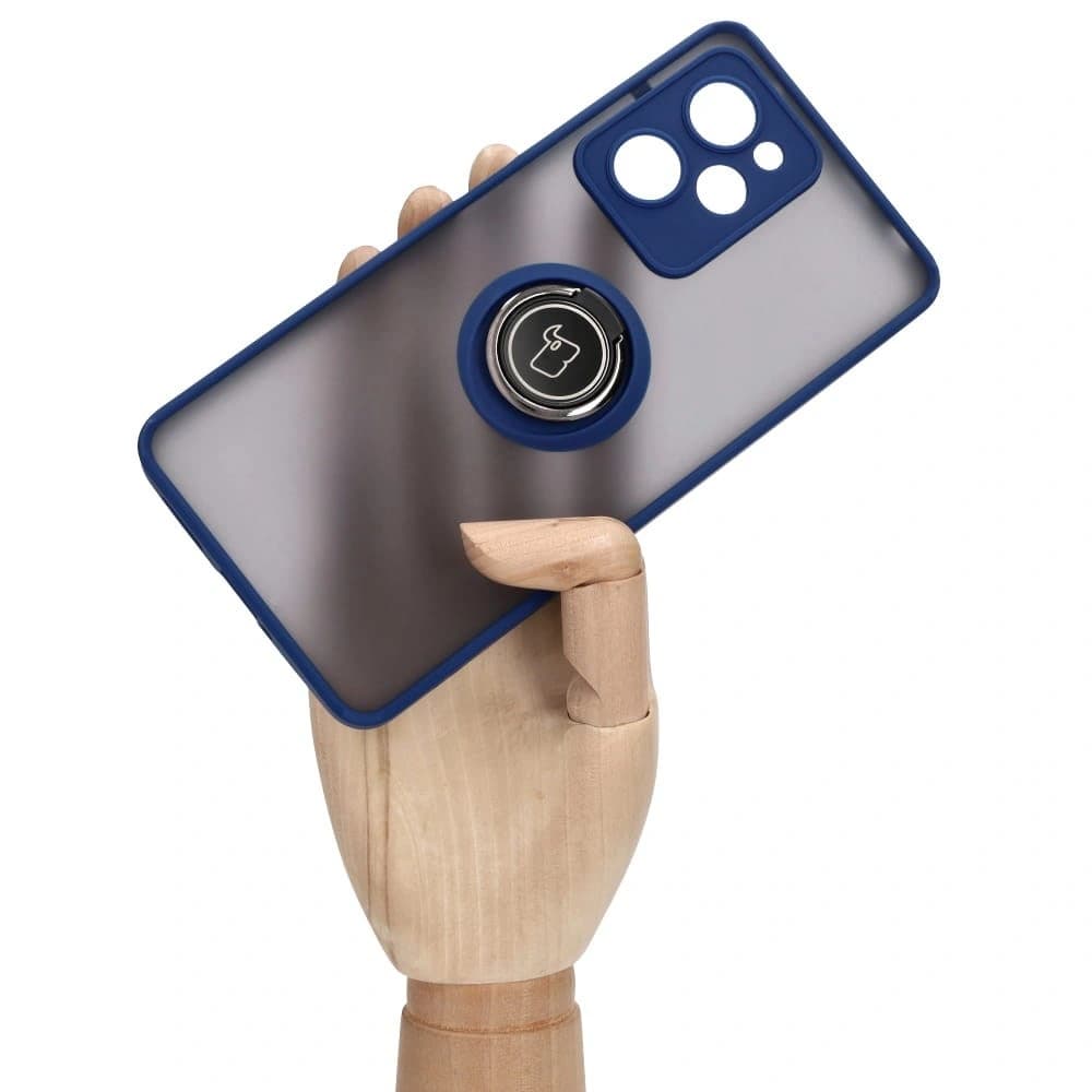 Etui s úchopem na prst Bizon Case Hybrid Ring do Xiaomi Poco X5 Pro kouřové s modrým rámem - 6
