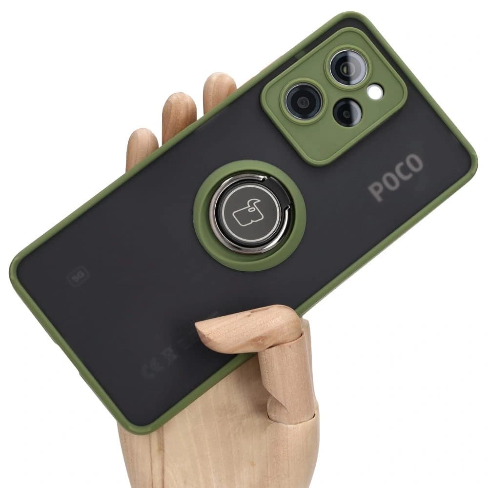 Bizon Case Hybrid Ring Xiaomi Poco X5 Pro füstös zöld kerettel - 1