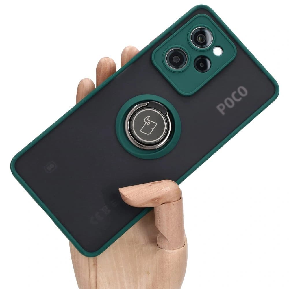 Bizon Case Hybrid Ring Xiaomi Poco X5 Pro füstös sötétzöld kerettel - 1