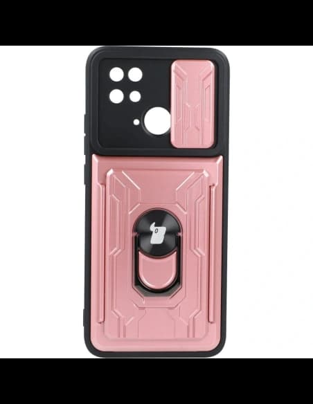 Bizon Case Camshield Kártyahely Gyűrű Xiaomi Redmi 10C világos rózsaszín