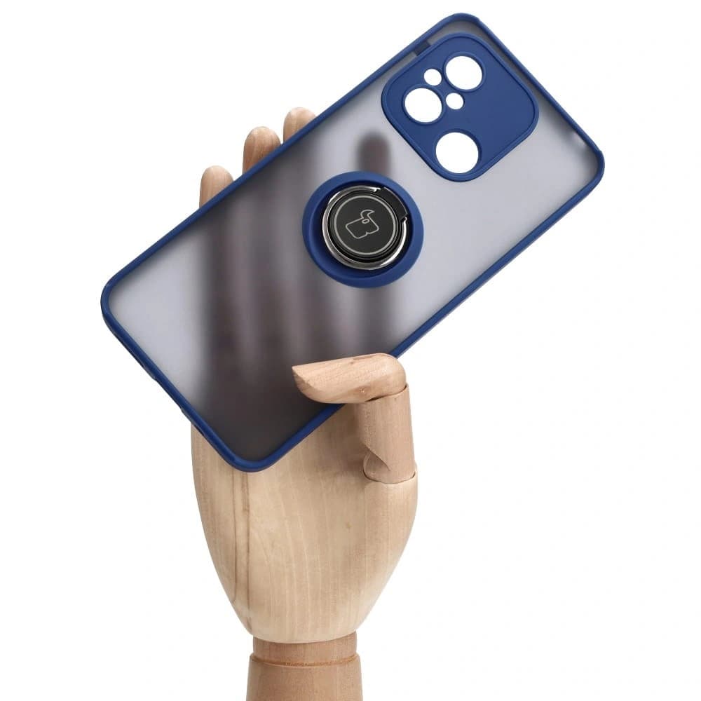 Bizon Case Hybrid Ring Xiaomi Redmi 12C rauchig mit einem marineblauen Rahmen - 6