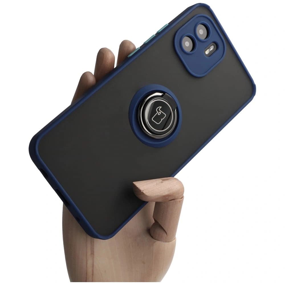 Bizon Case Hybrid Ring Xiaomi Redmi A1 rauchig mit einem marineblauen Rahmen - 1