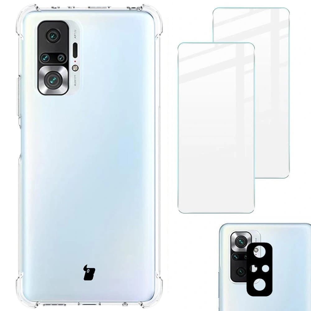 Bizon Case Clear Pack Hülle + 2x Schutzglas + Linsen Glas Xiaomi Redmi Note 10 Pro klar