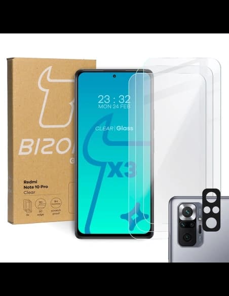 Bizon Glass Clear tempered glass - 3 pcs. + lens glass Redmi Note 10 Pro